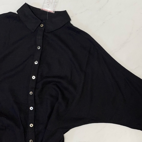 NEW L*Space Black Button Up Long Sleeve Waist Tie Romper Size Small - Picture 4 of 7